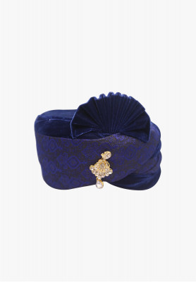 Royal blue katan-stone wedding pagri