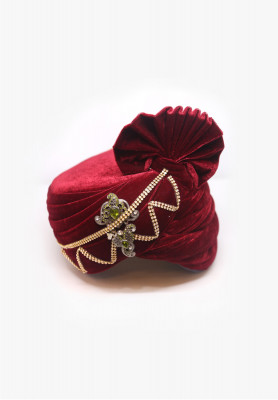Maroon velvet indian wedding pagri