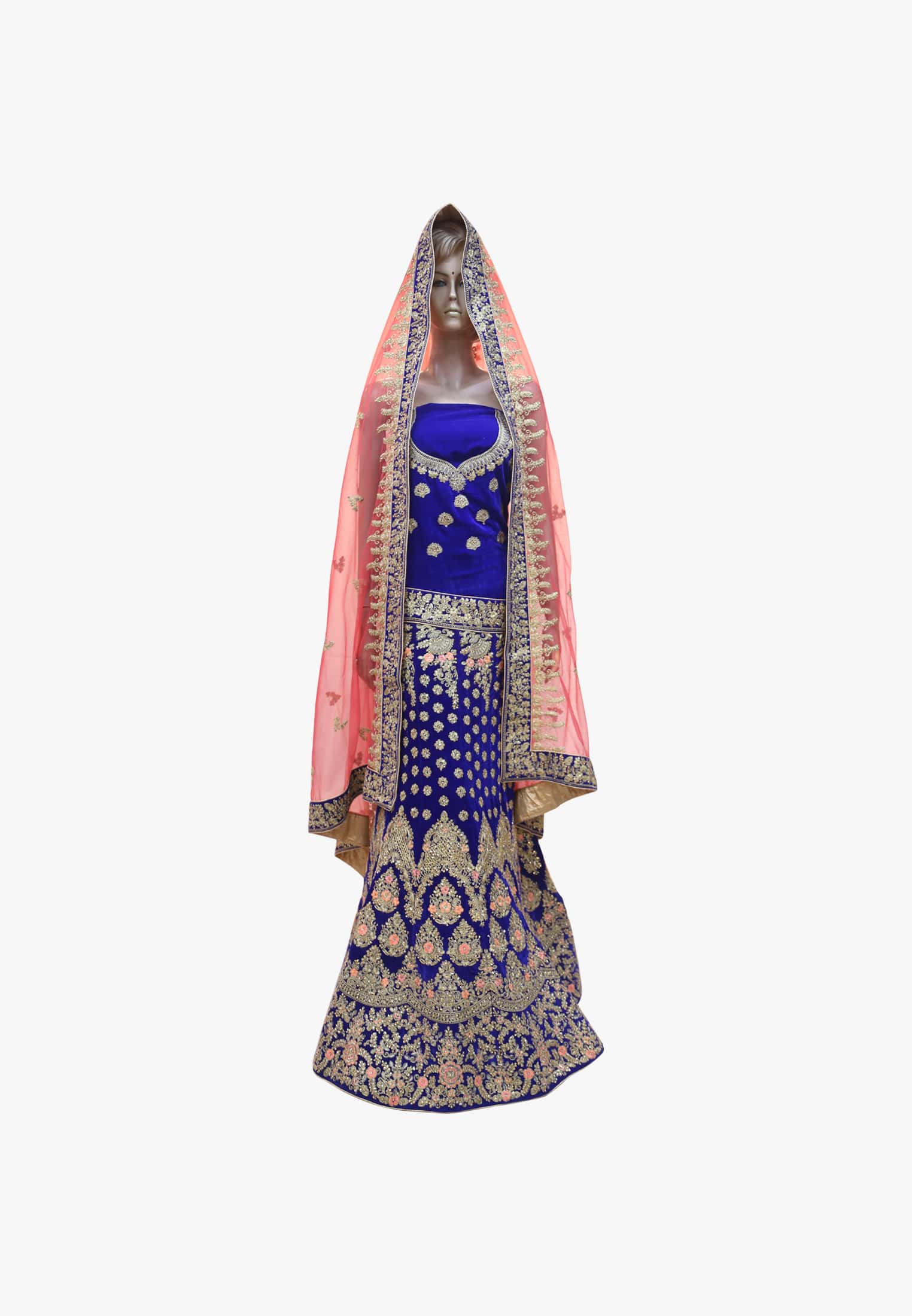 Royal blue shuta and stone lehenga
