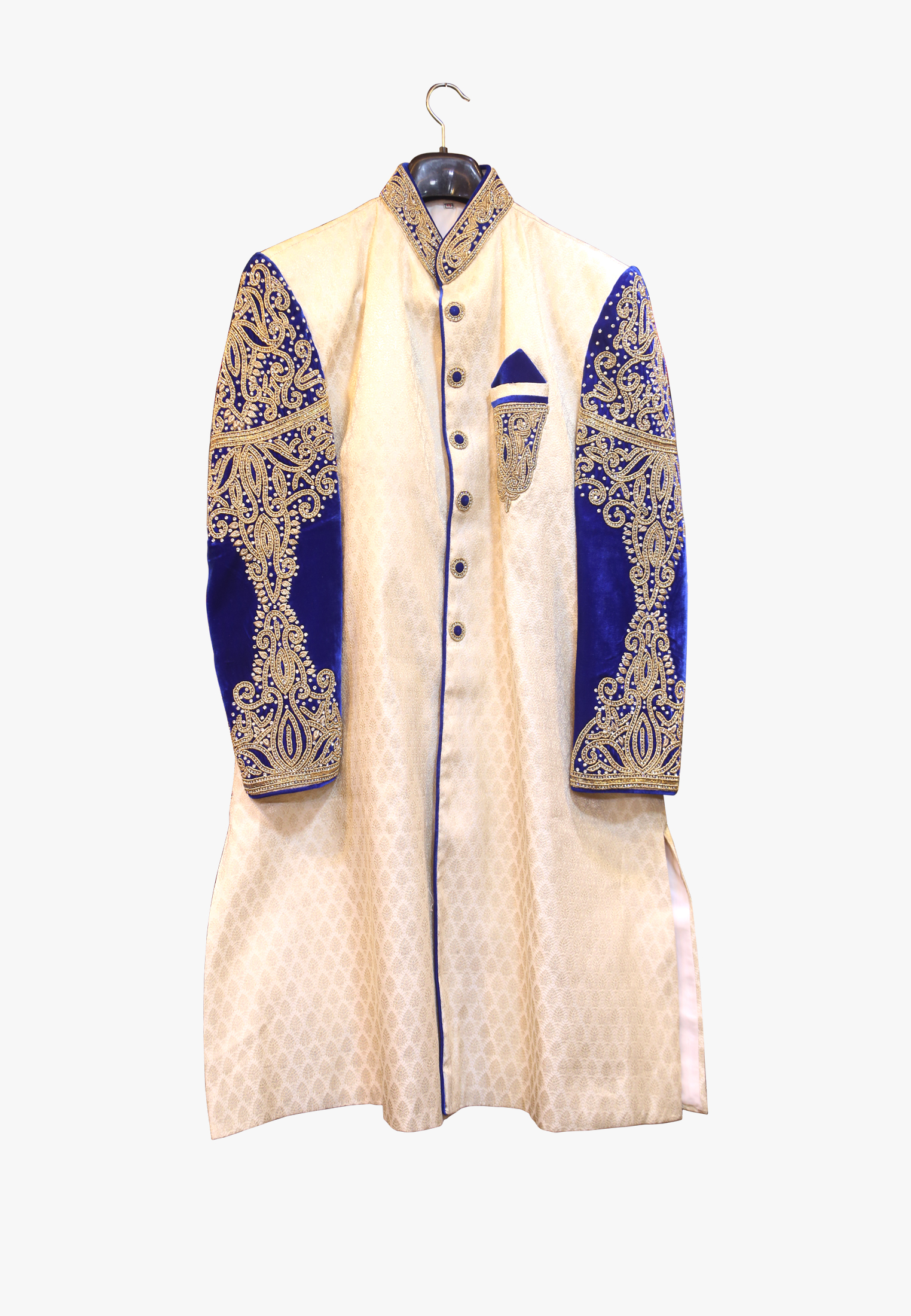Blue velvet- hand design wedding sherwani