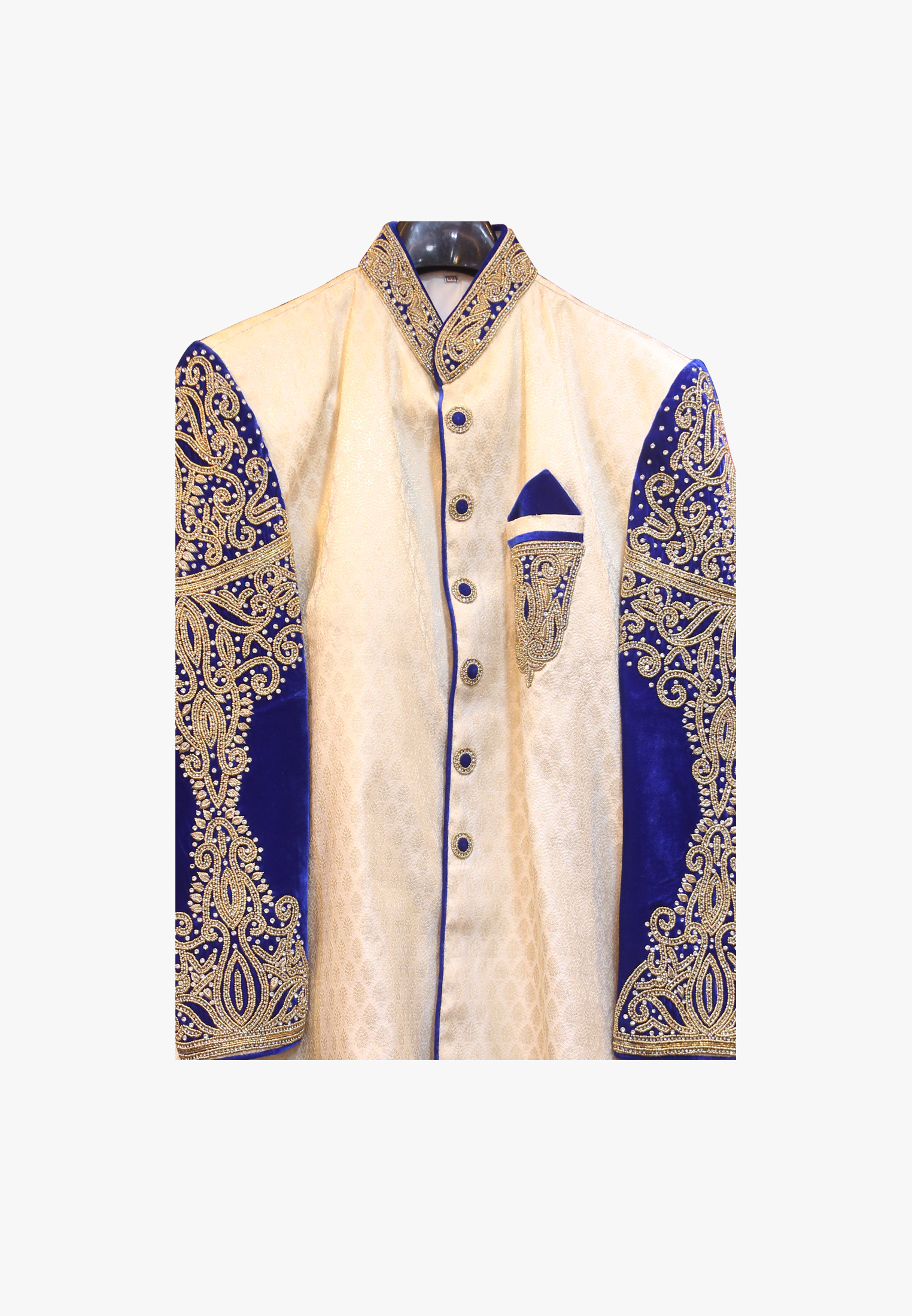 Blue velvet- hand design wedding sherwani