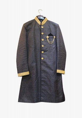 Black katan wedding sherwani