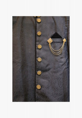 Black katan wedding sherwani