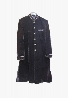 Black velvet party sherwani