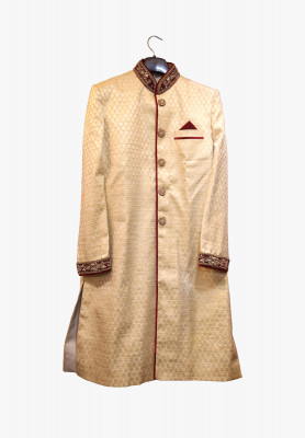 Light golden katan wedding sherwani