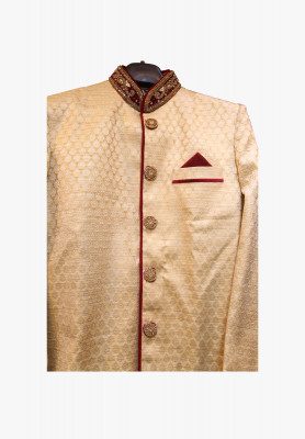 Light golden katan wedding sherwani