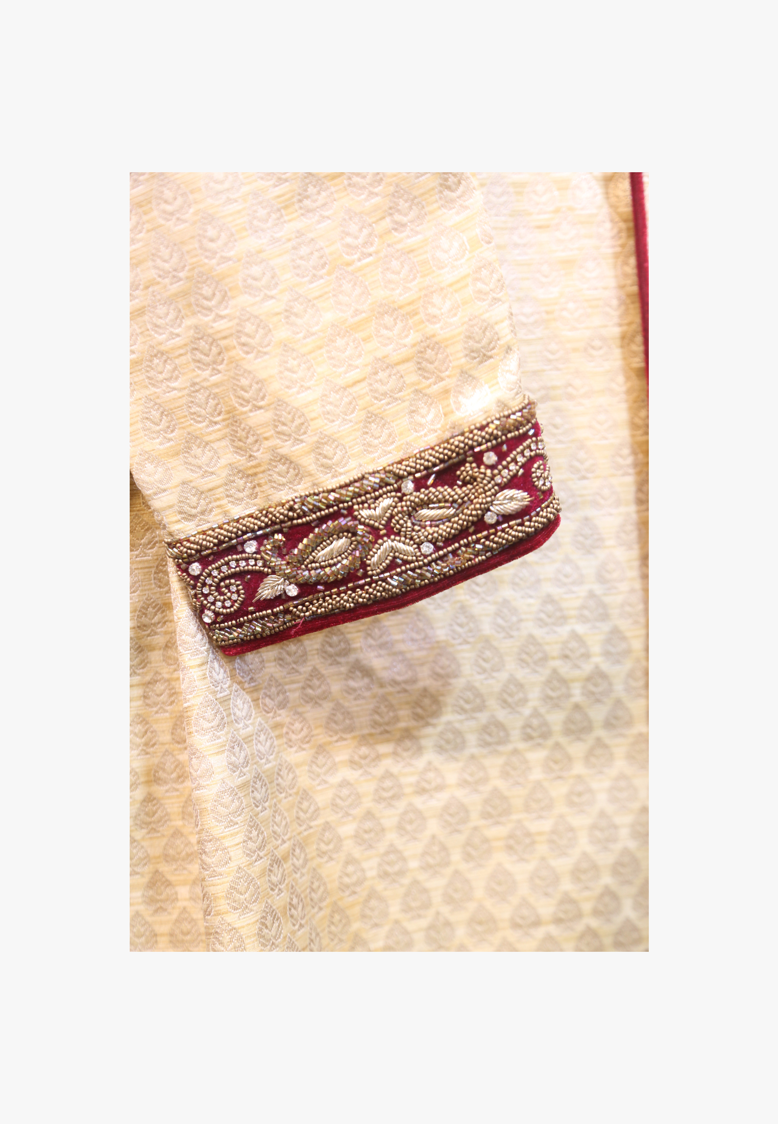 Light golden katan wedding sherwani
