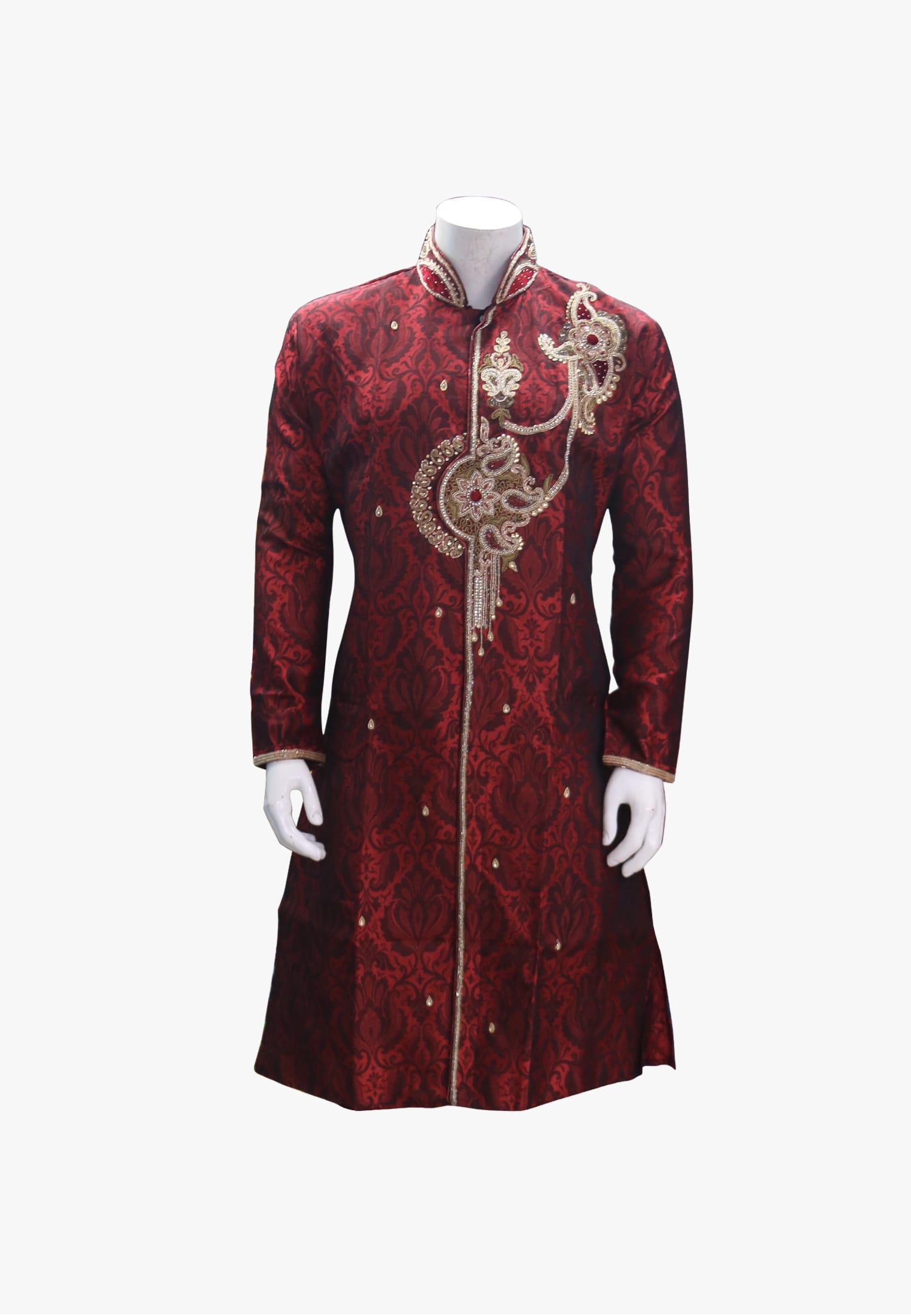 Maroon stone karchupi wedding sherwani