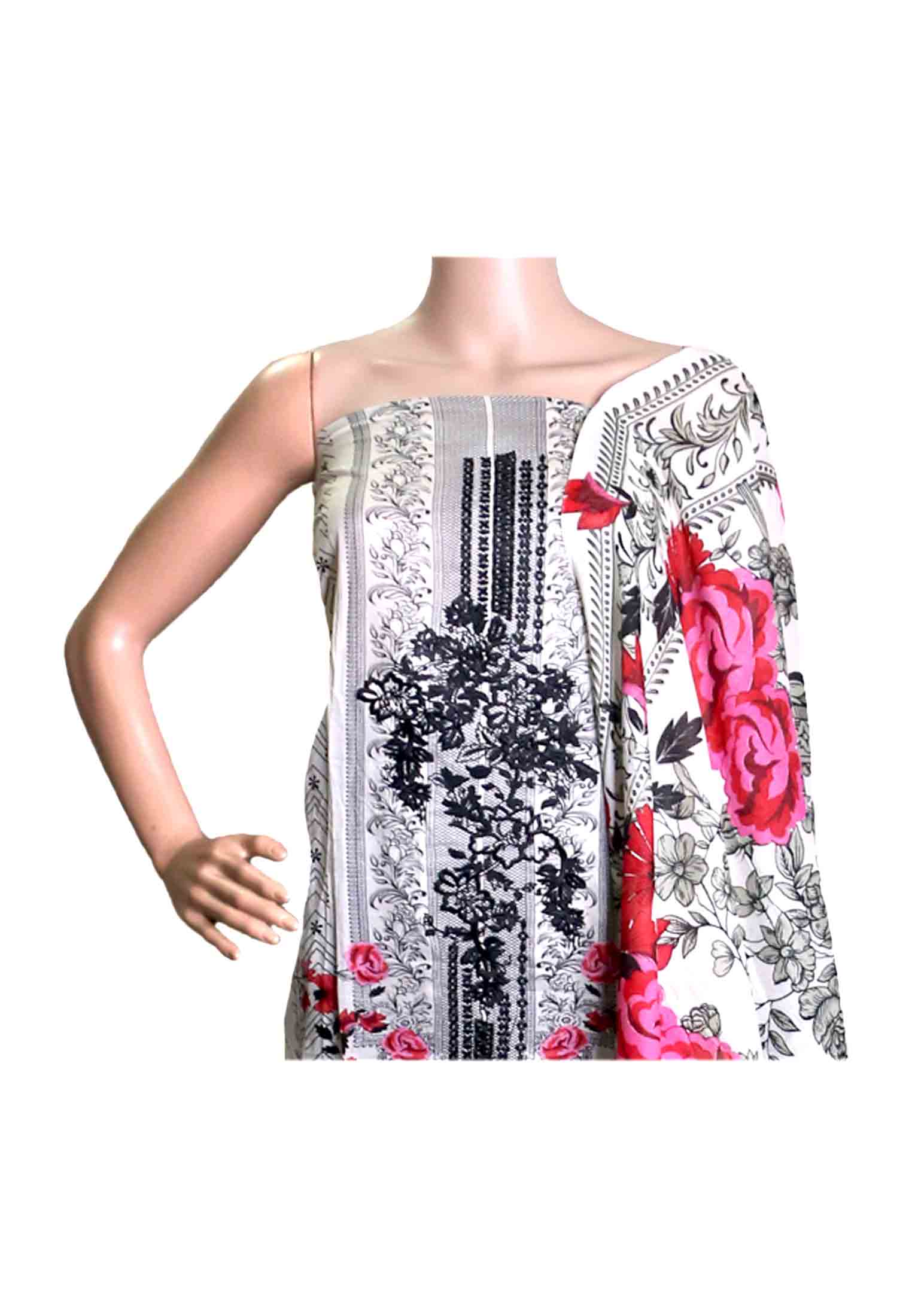 Black and white print embroidery three piece