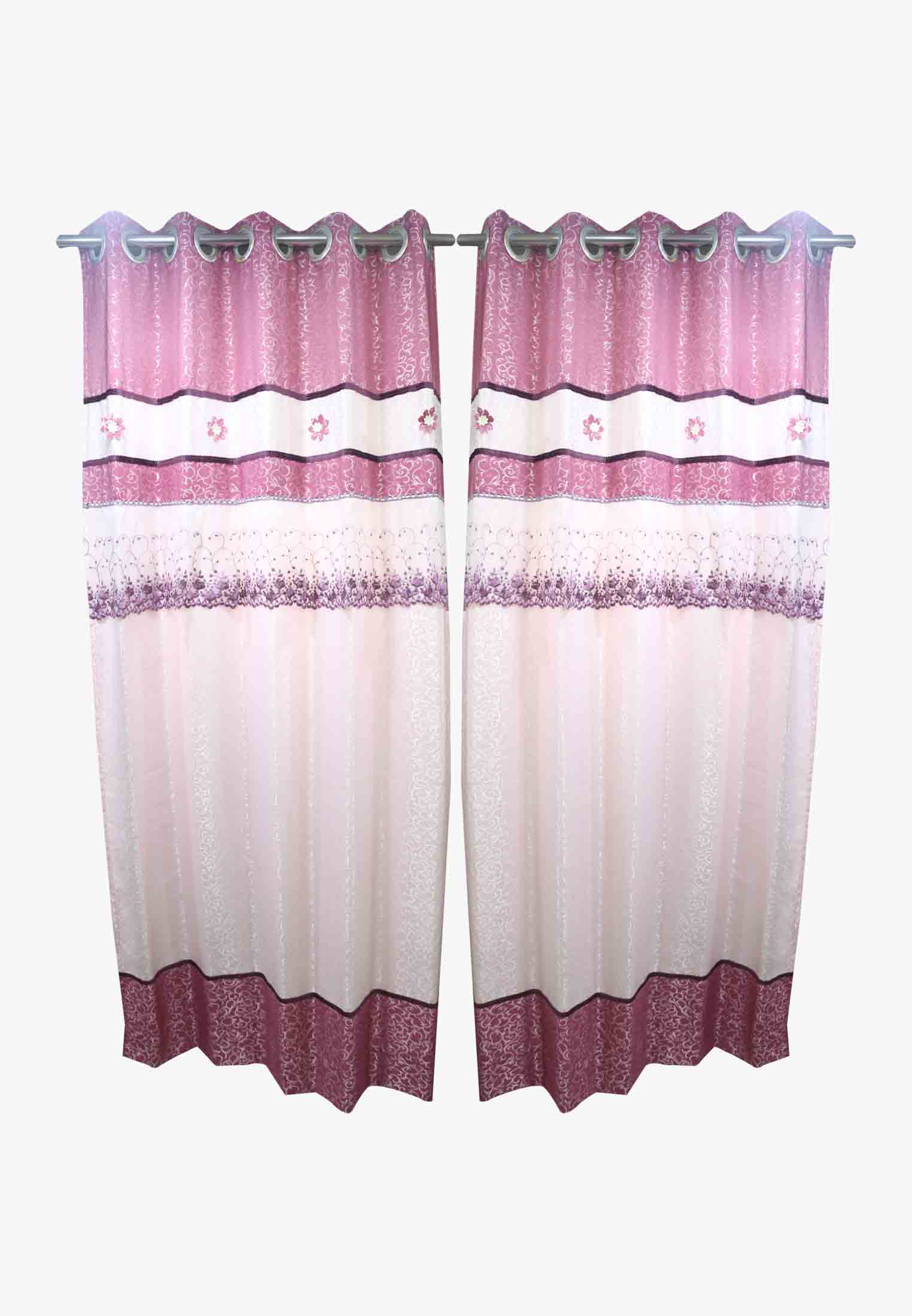 Pink cotton embroidery regular curtain