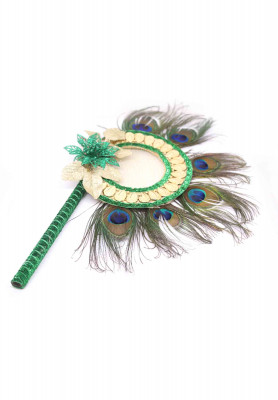 Green and golden peacock feather pakha