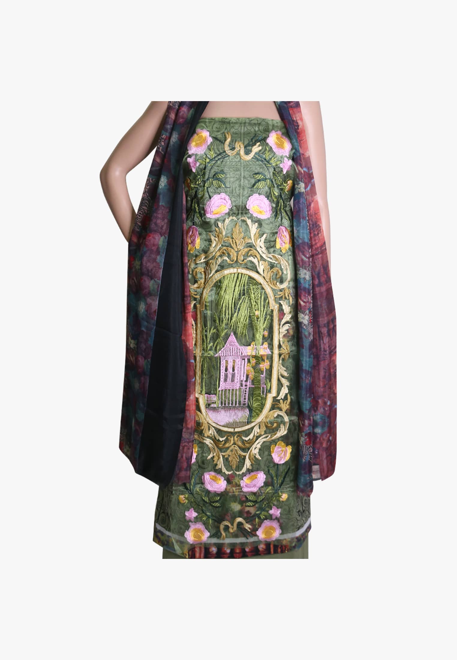 Bottle green pakistani three piece