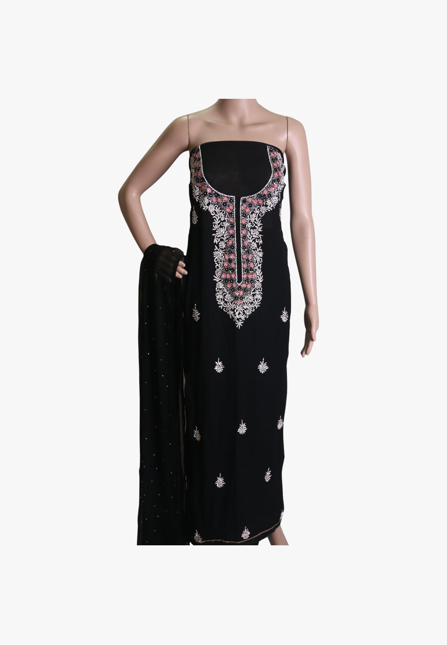 Black pure georgette stone four piece