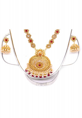 Maroon-white ad stone wedding sita set