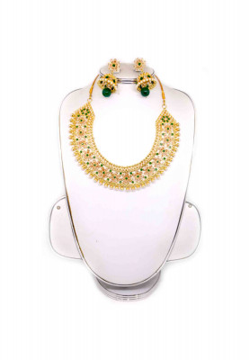 Gold plate green-pink ad stone wedding sita set