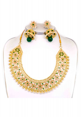 Gold plate green-pink ad stone wedding sita set