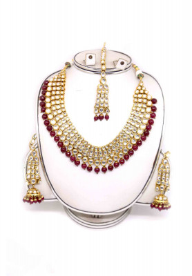 Gold plate kundan pearl necklace set
