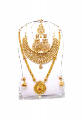 Antic ad stone pearl double necklace set
