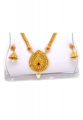 Antic ad stone pearl double necklace set