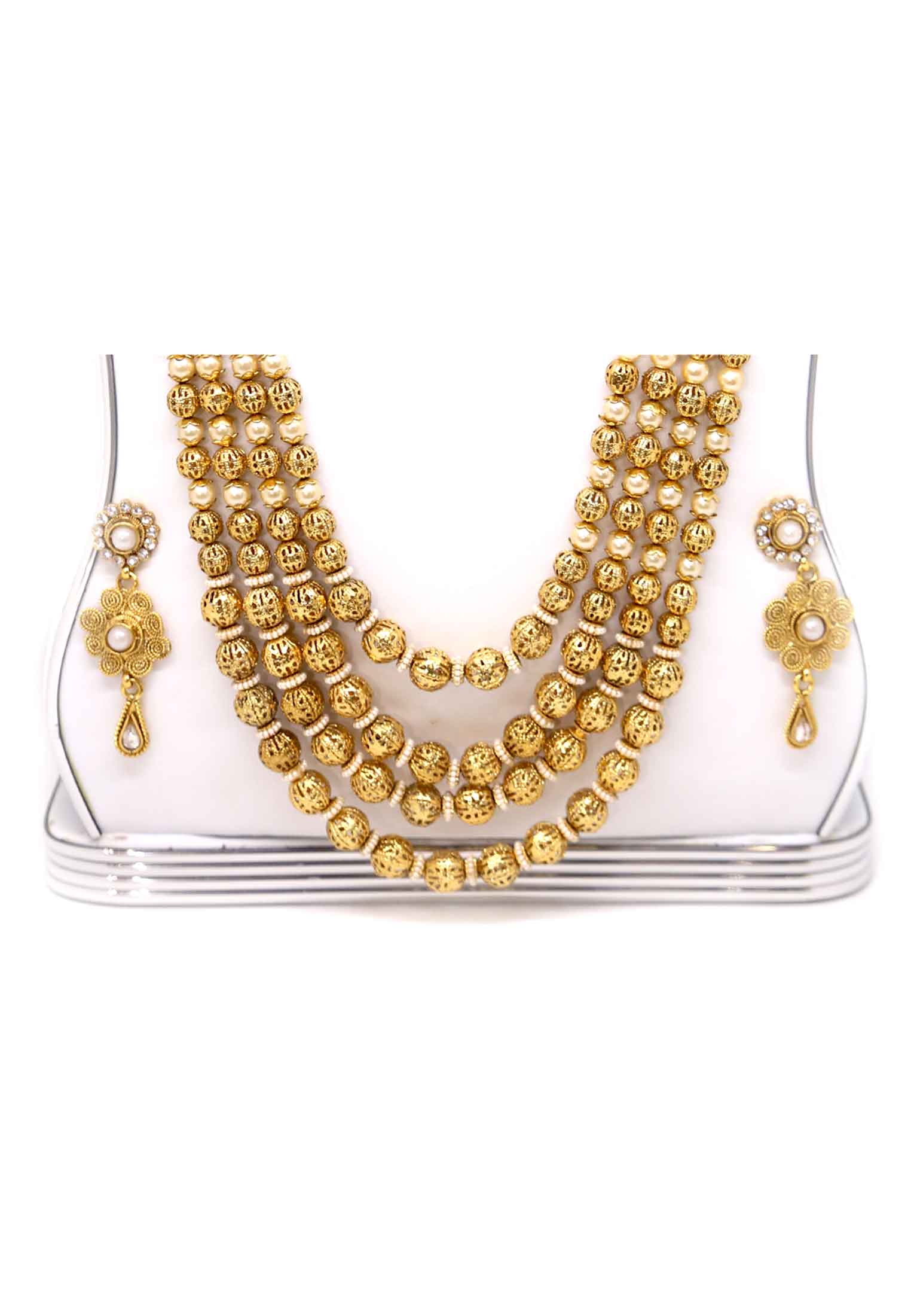 Joypuri gold plate pearl ad stone lahori set