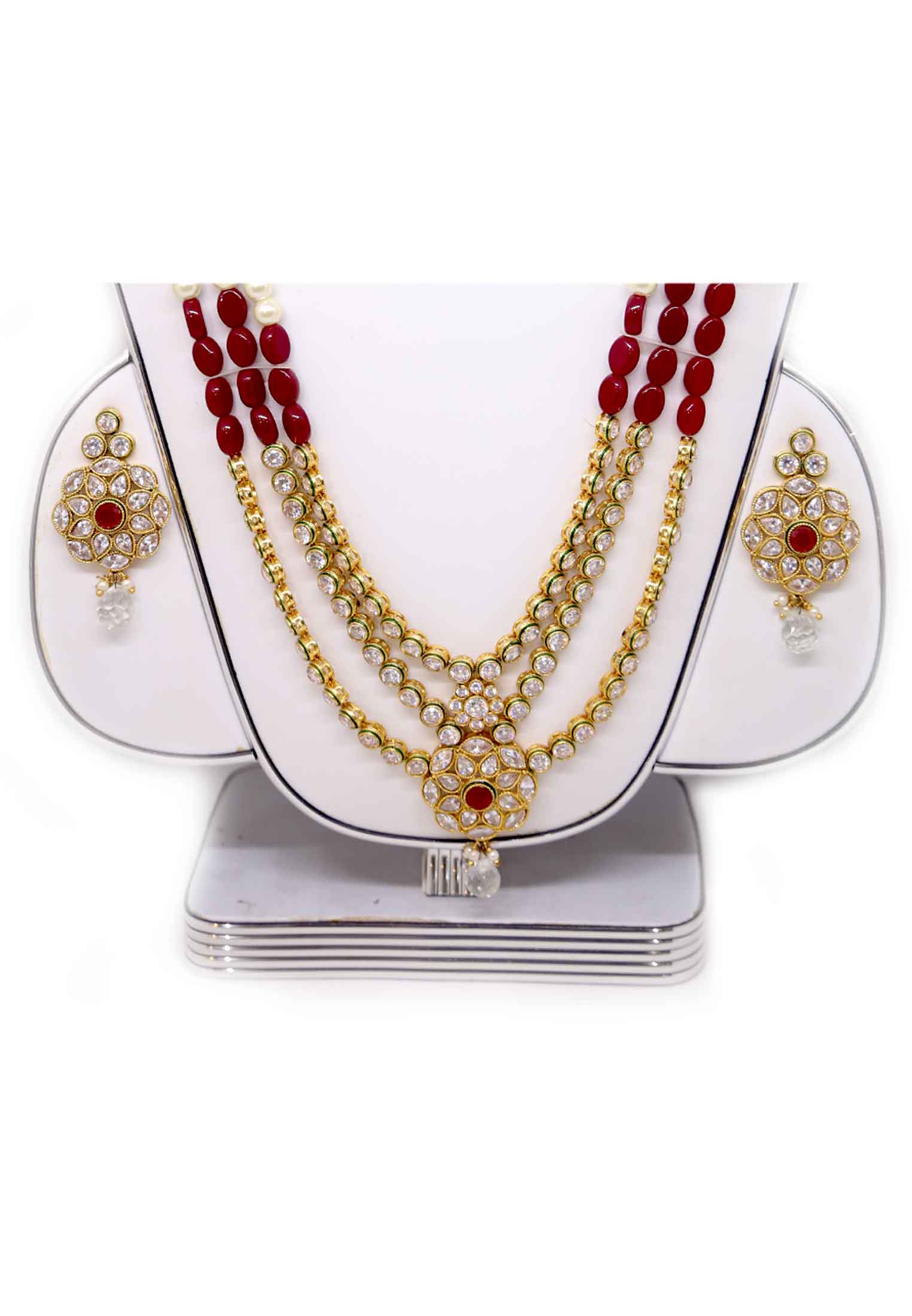 Joypuri maroon pearl ad stone lahori set