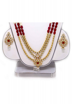 Joypuri maroon pearl ad stone lahori set