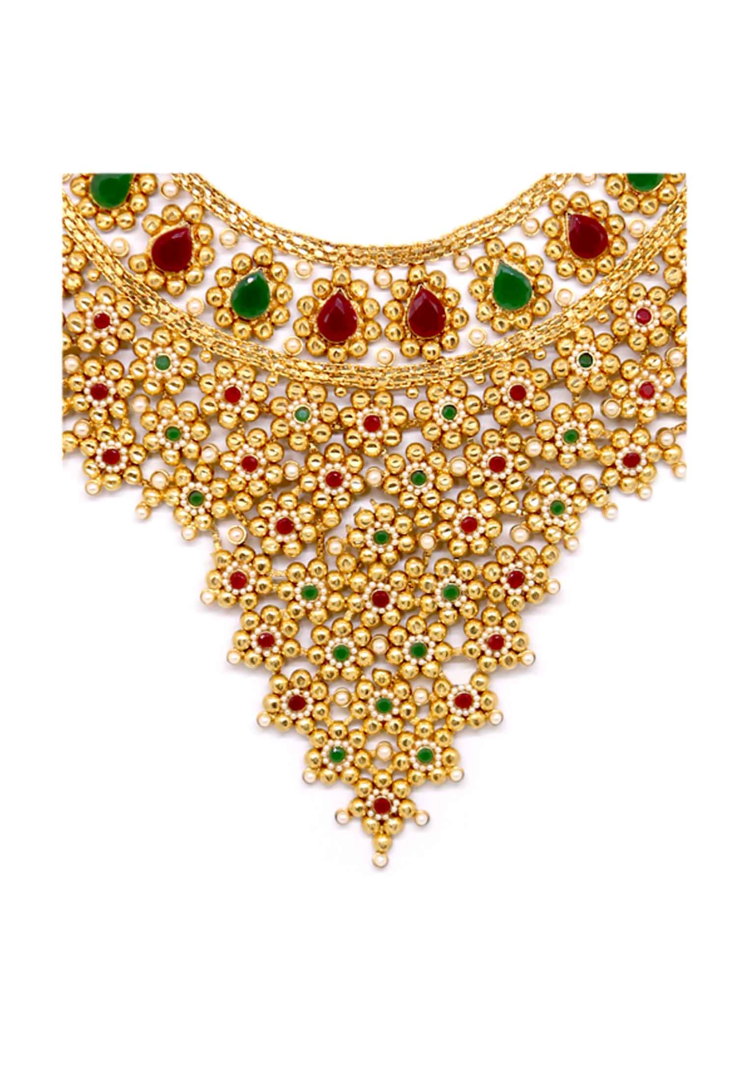 Joypuri gold plate puti-stone wedding necklace set