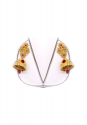 Joypuri gold plate puti-stone wedding necklace set