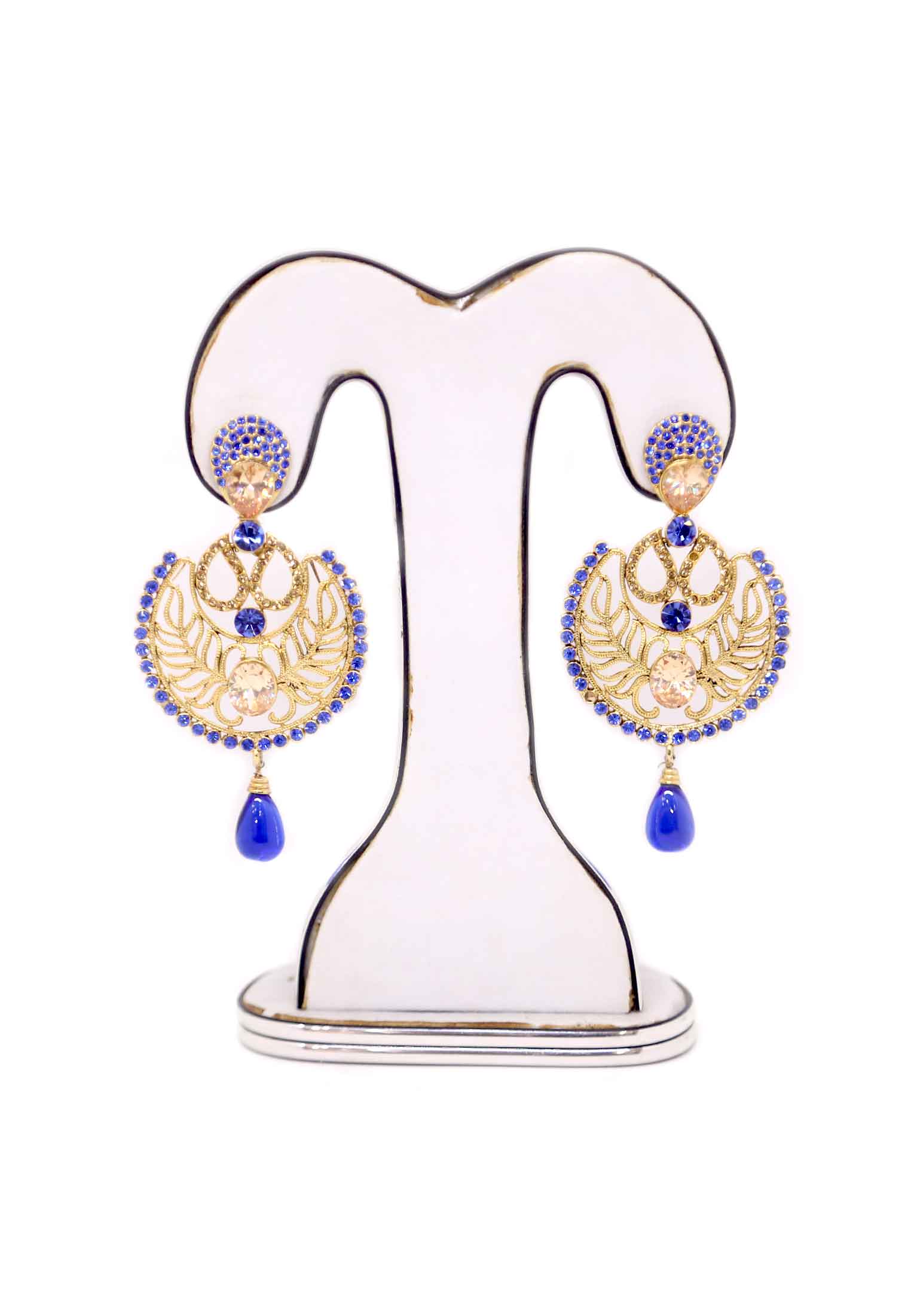 Gold plate royal blue party ear ring