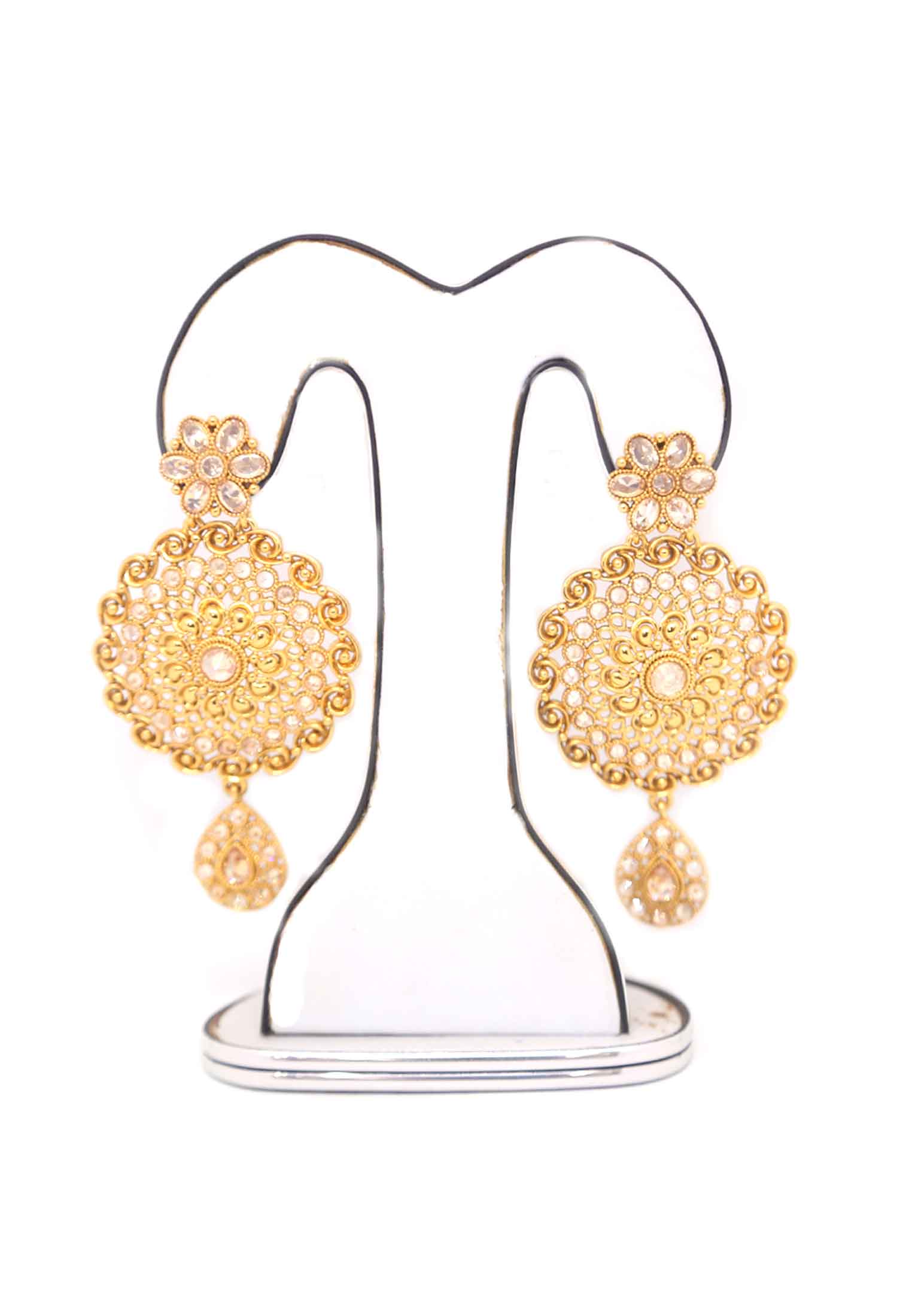 Gold plate light pink ad stone ear ring