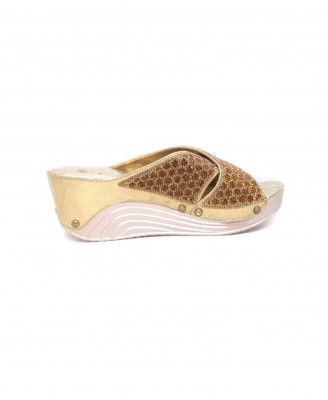 Antic artificial leather golden stone box heel