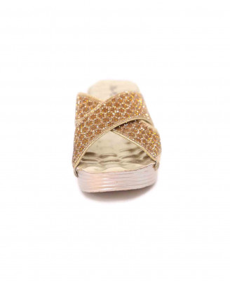 Antic artificial leather golden stone box heel