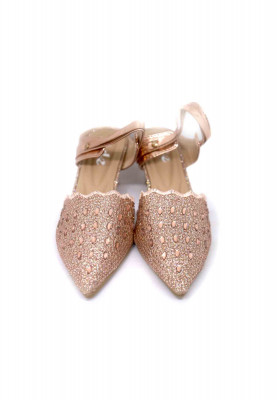 Beige artificial leather stone heel