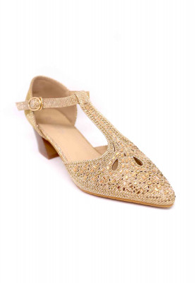Beige artificial golden stone box heel