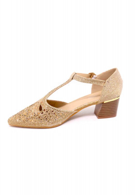 Beige artificial golden stone box heel