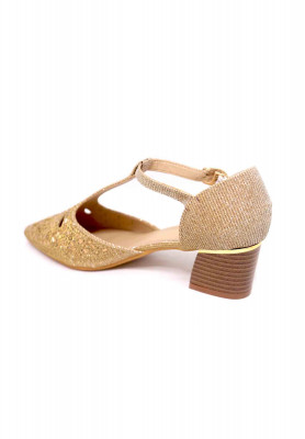 Beige artificial golden stone box heel