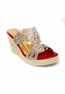 Red artificial leather stone boston heel