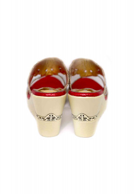 Red artificial leather stone boston heel