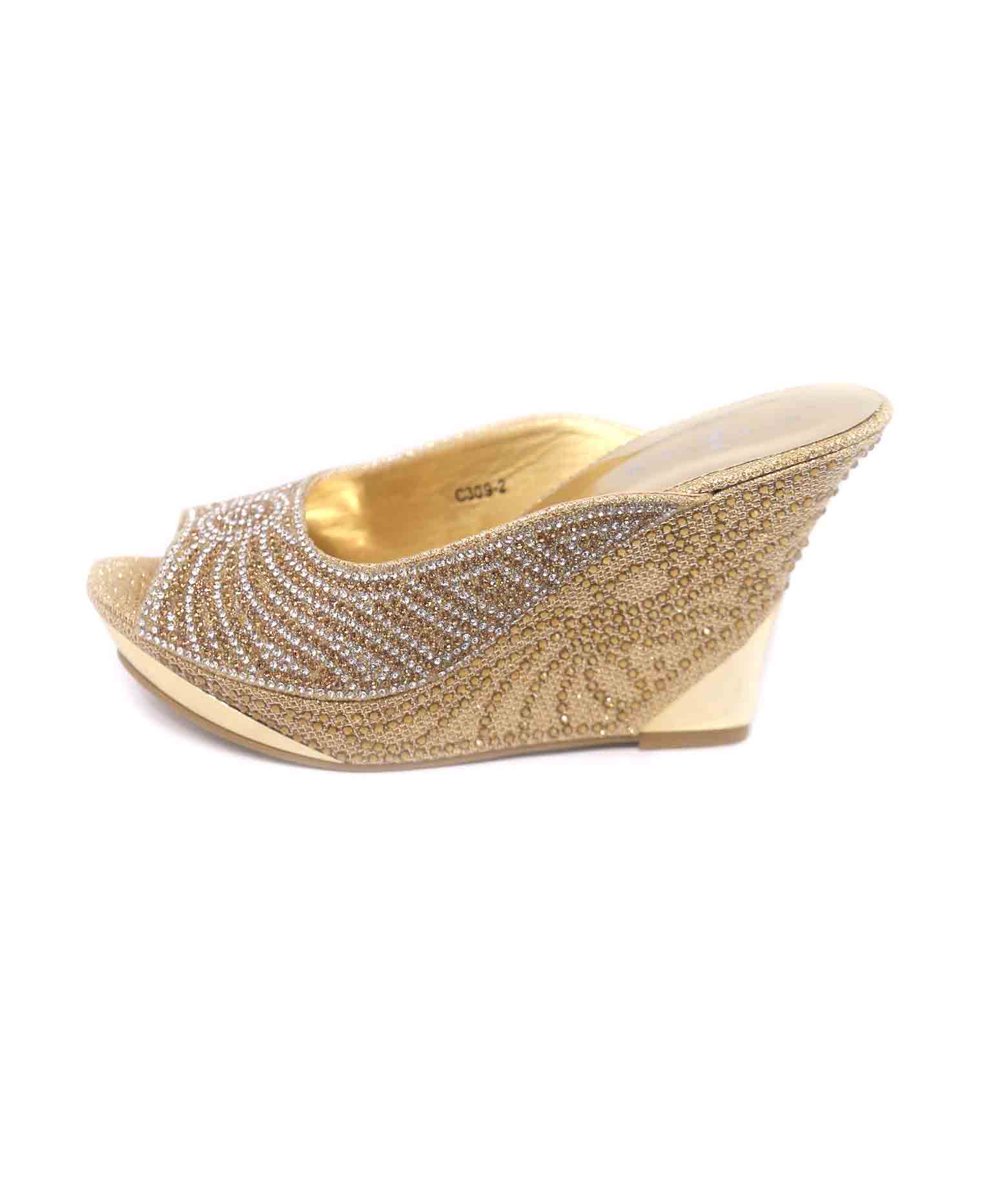 Golden-silver artificial leather stone heel