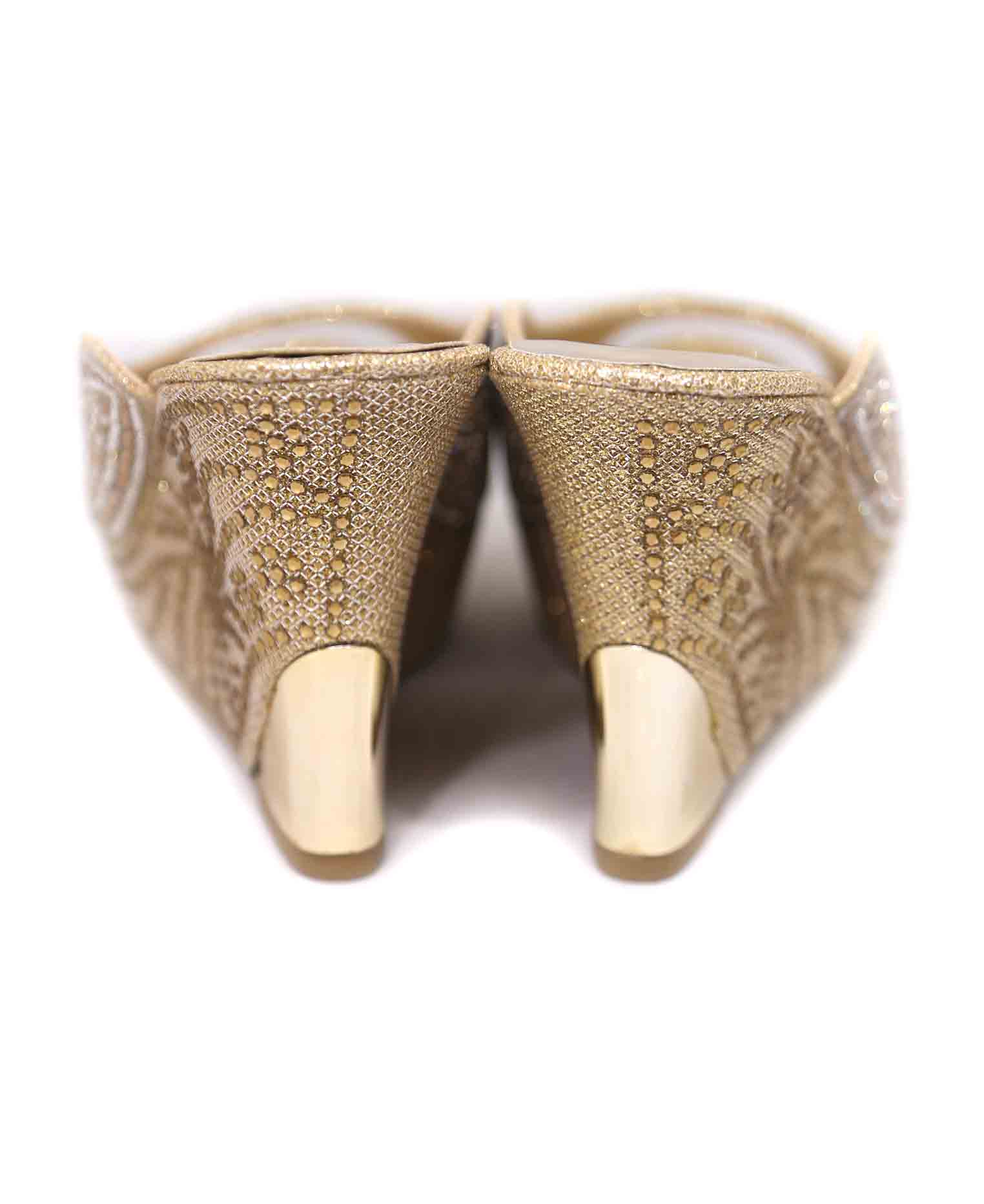 Golden-silver artificial leather stone heel