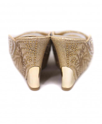 Golden-silver artificial leather stone heel