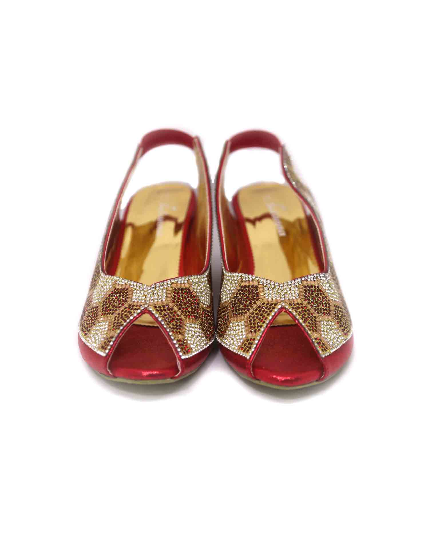 Maroon artificial leather stone dutch heel
