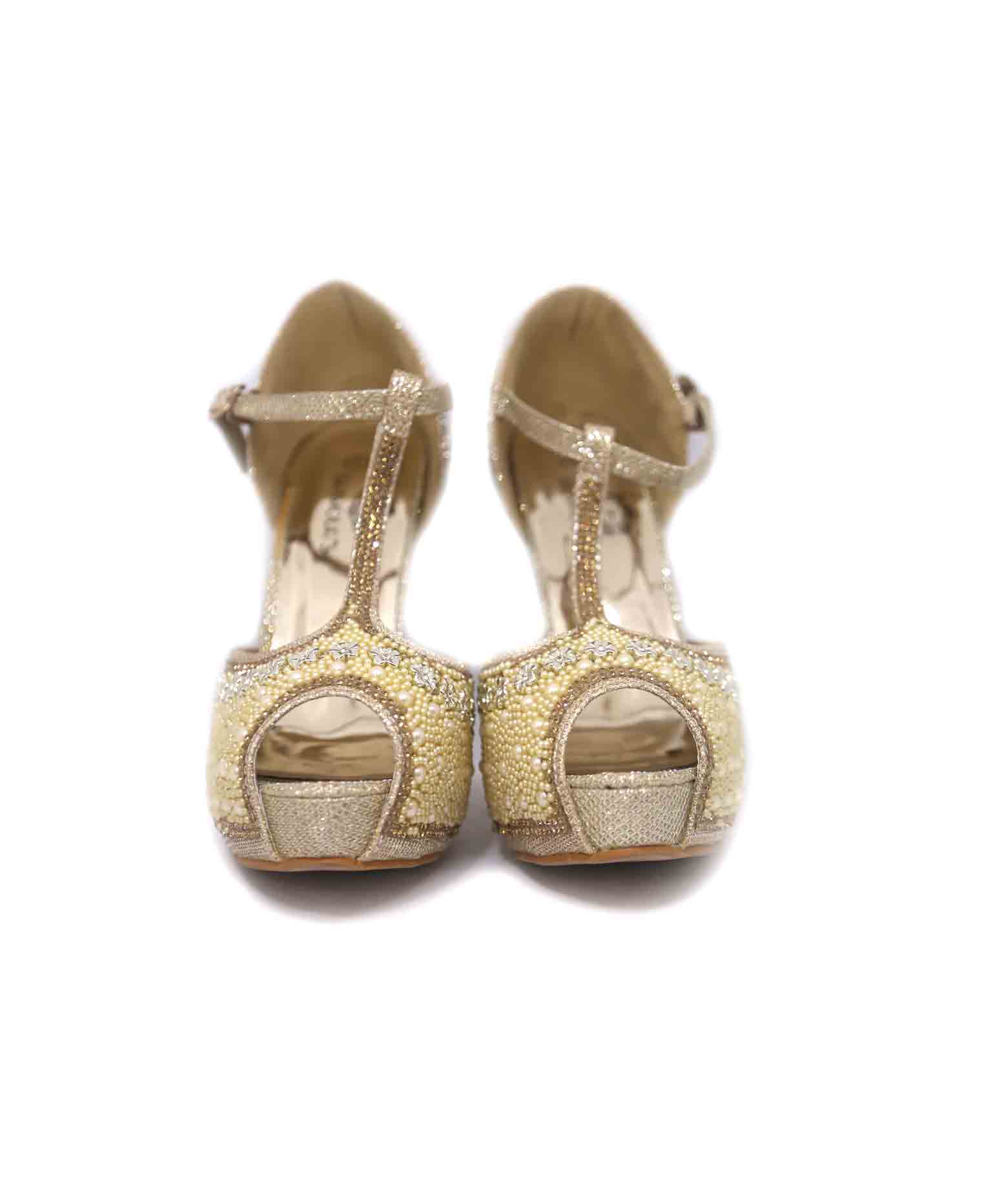 Artificial leather pearl stone party heel