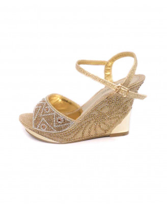 Golden-silver stone party box heel