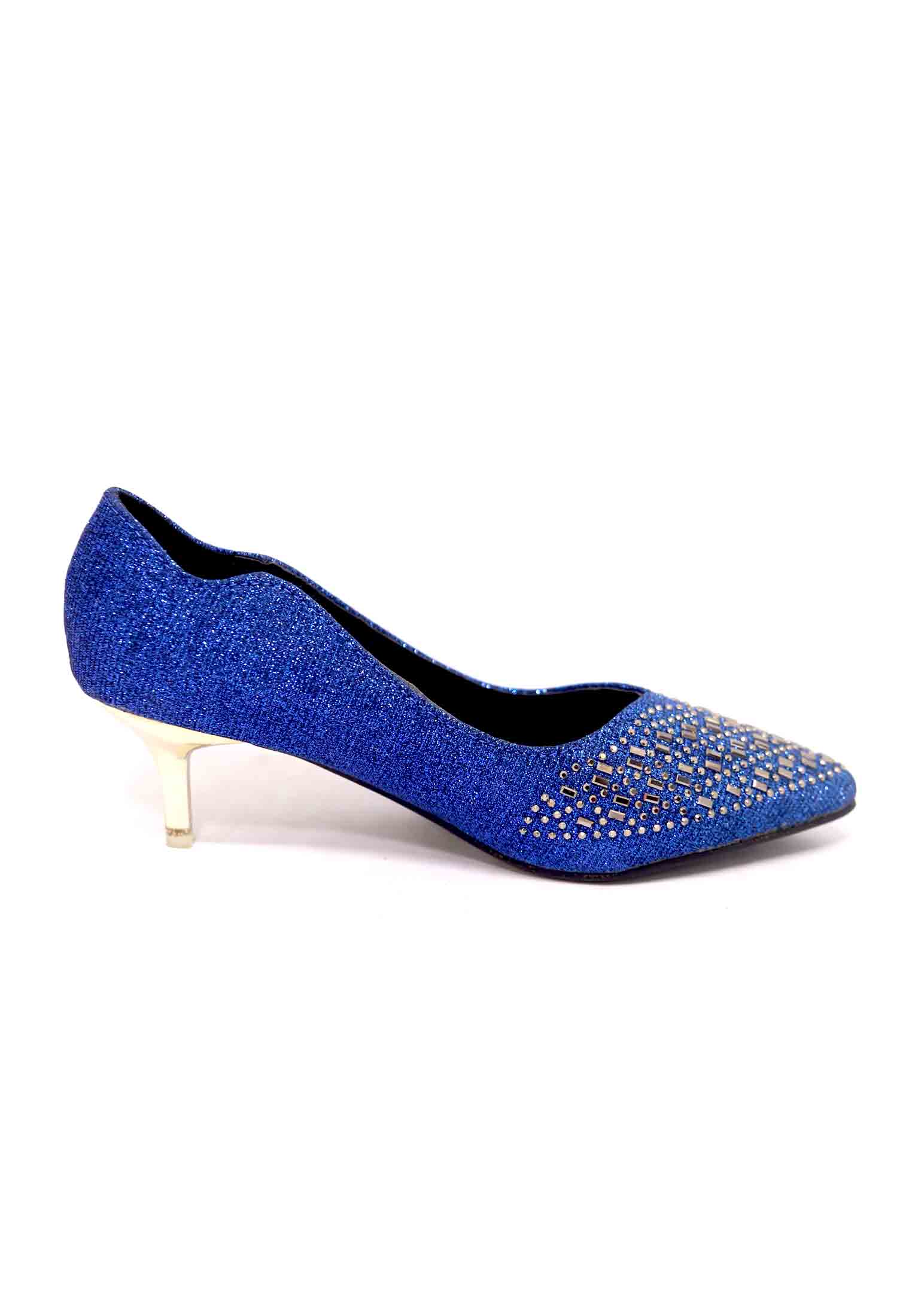 Blue artificial leather stone pencil heel
