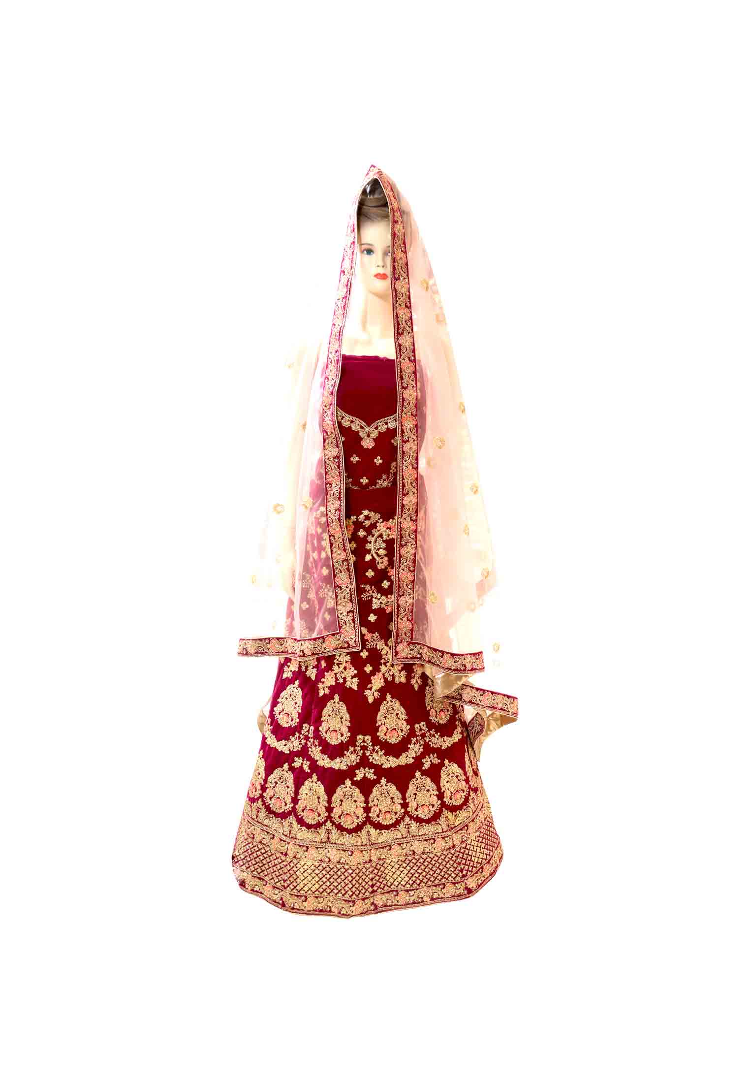 Purple-maroon-red-blue wedding lehenga