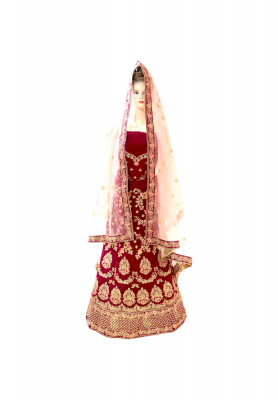 Purple-maroon-red-blue wedding lehenga