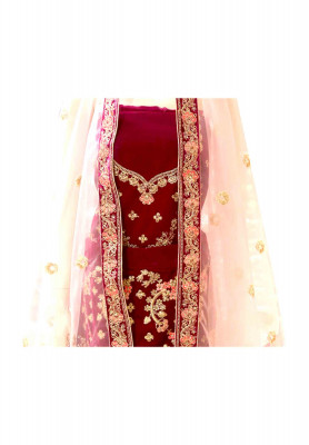 Purple-maroon-red-blue wedding lehenga