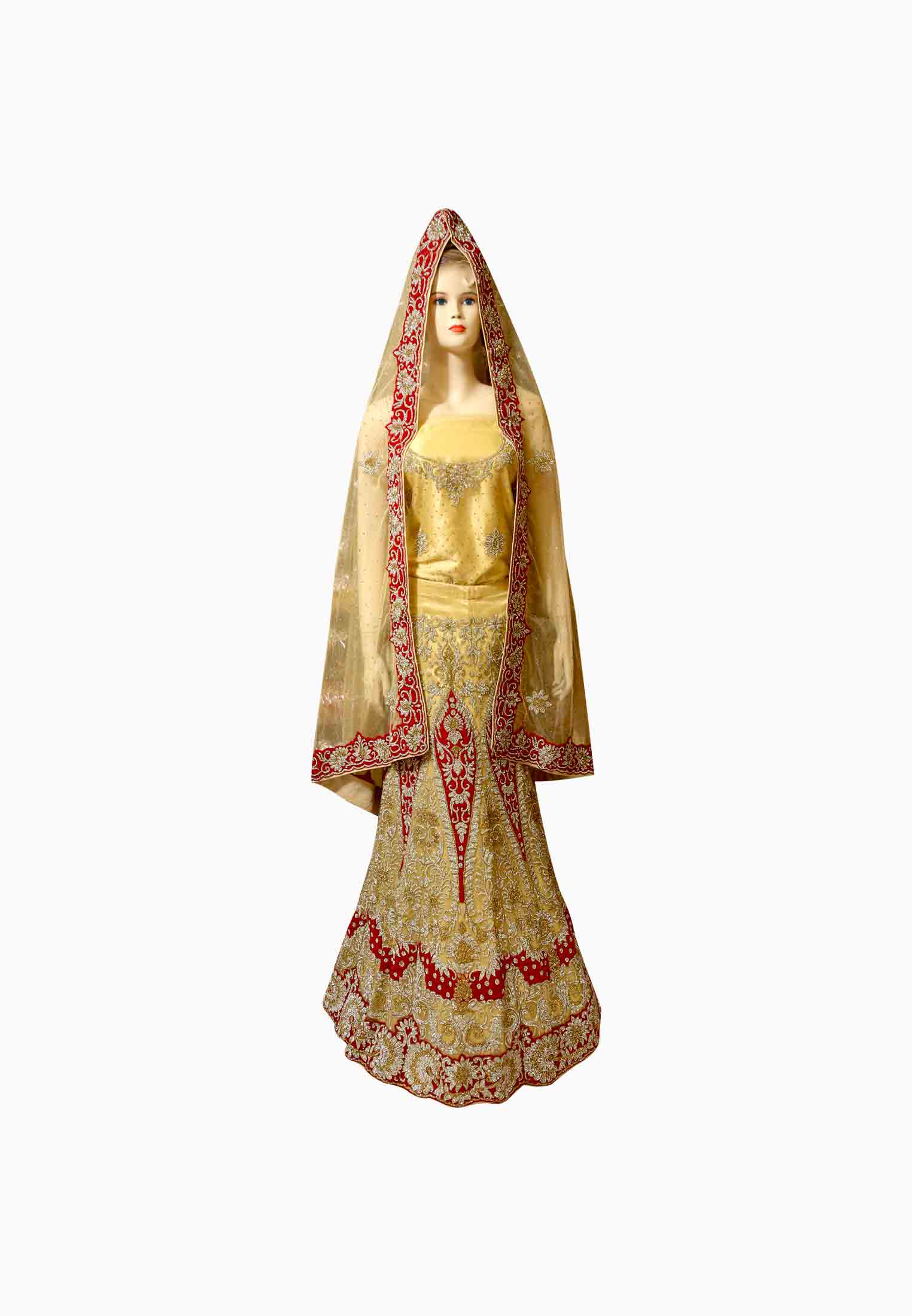 Golden net velvet stone wedding lehenga