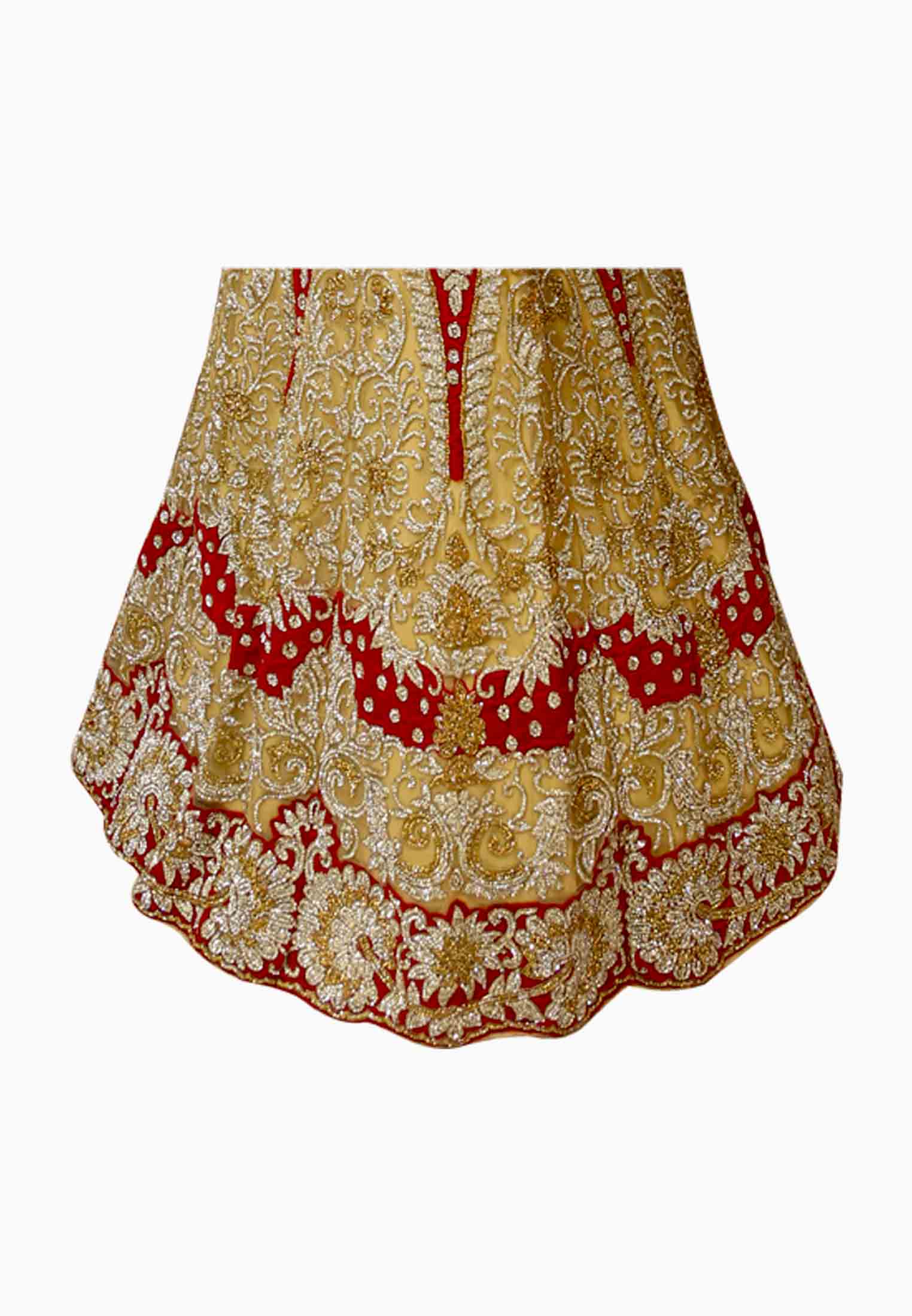 Golden net velvet stone wedding lehenga